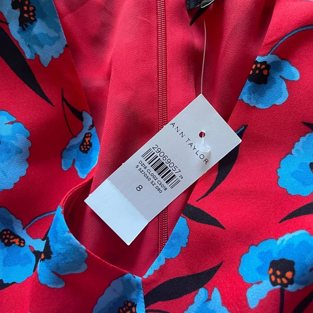 Ann Taylor Red Maxi Dress with Blue Floral Print - Picture 5 of 7